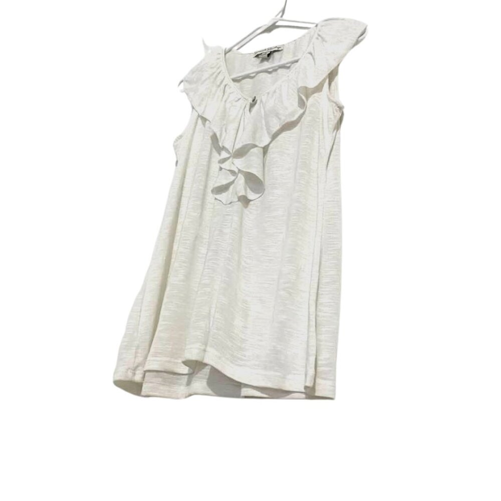 French Laundry White Ruffle V-Neck Sleeveless Top – Lightweight & Chic - Picture 3 of 10